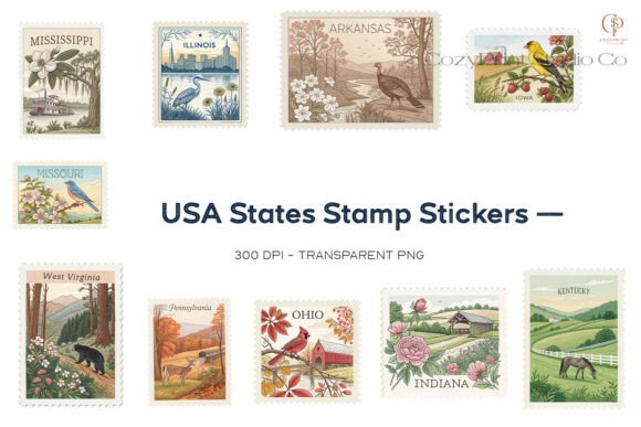 Download USA States Stamp Stickers Set 4 - Usa Collection