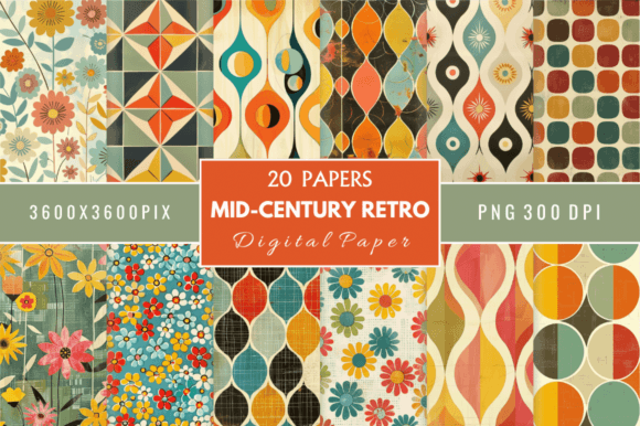 Download Mid-Century Retro Digital Paper Bundle - Retro digital paper Collection