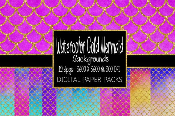 Download Watercolor Gold Mermaid Backgrounds - Backgrounds Collection
