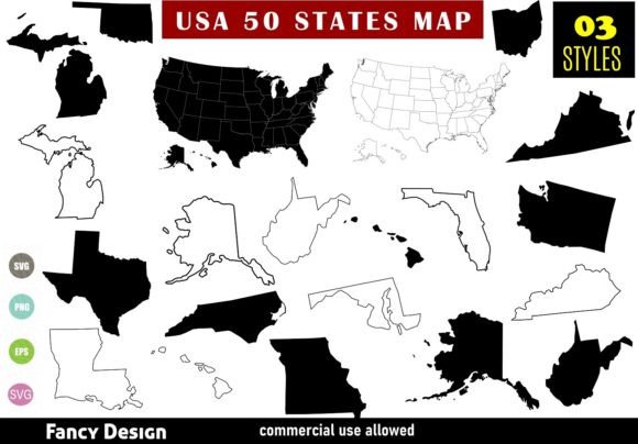 Download 50 States of America Map Svg Bundle USA - Usa Collection