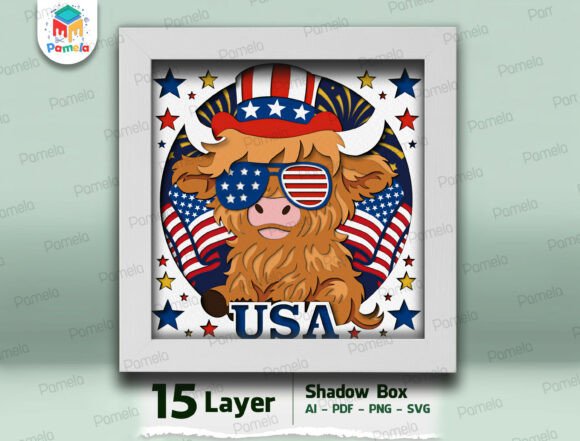 Download USA Highland Cow Shadow Box SVG - Usa Collection