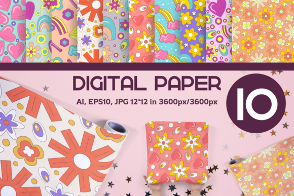 Download 70s Summer Retro Digital Paper 12x12 - Retro digital paper Collection