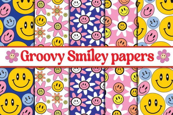Download Groovy Smiley RETRO Digital Paper Patter - Retro digital paper Collection