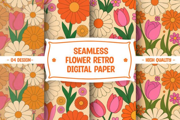 Download Seamless Flower Retro Digital Paper - Retro digital paper Collection