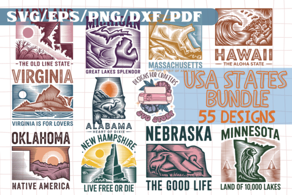 Download USA States Bundle 55 SVG PDF EPS - Usa Collection