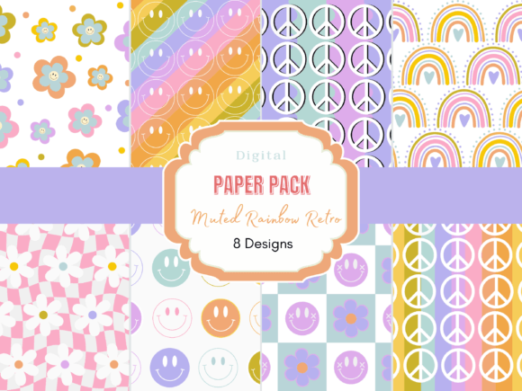 Download Muted Rainbow Retro Digital Paper Pack - Retro digital paper Collection