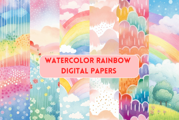 Download Watercolor Rainbow Digital Papers - Rainbow digital papers Collection