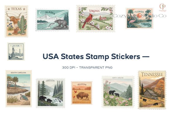 Download USA States Stamp Stickers Set 2 - Usa Collection