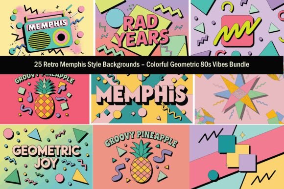 Download Retro Memphis Geometric Backgrounds - Backgrounds Collection