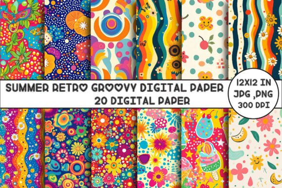 Download Summer Retro Digital Paper - Retro digital paper Collection